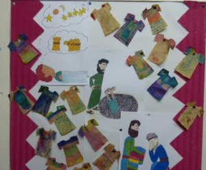 Wall display of children's craft activity